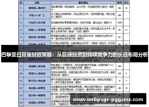 巴黎圣日耳曼财政策略：从巨额投资到持续竞争力的长远布局分析