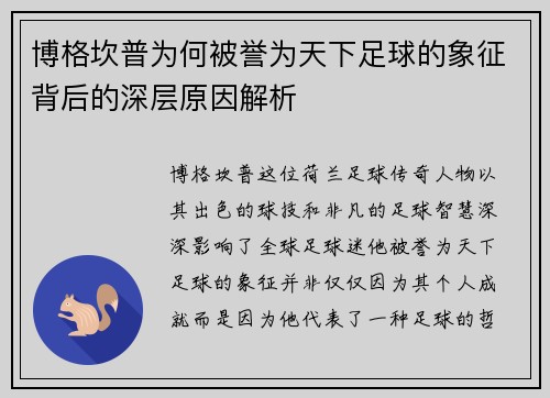 博格坎普为何被誉为天下足球的象征背后的深层原因解析
