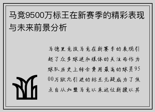 马竞9500万标王在新赛季的精彩表现与未来前景分析