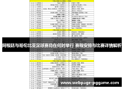 阿根廷与哥伦比亚足球赛将在何时举行 赛程安排与比赛详情解析