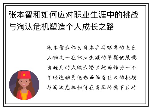 张本智和如何应对职业生涯中的挑战与淘汰危机塑造个人成长之路